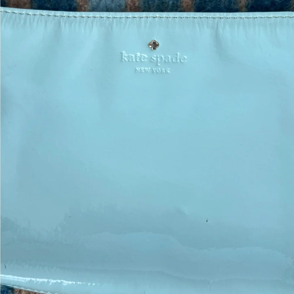 Kate Spade Light Blue Patent Leather Crossbody Bag Zippered Robin’s Egg Mint